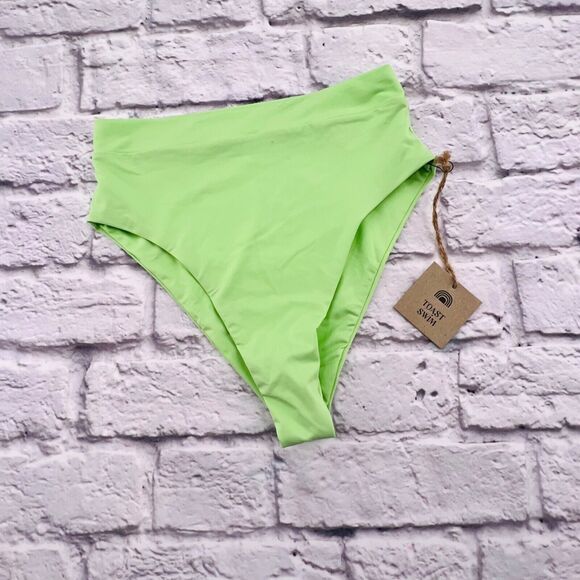 NWT Toast Swim Signature High Waist Bikini Bottom in Green Size XS Stretch Beach - Picture 1 of 7